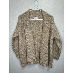 ANN TAYLOR LOFT Sweater Cardigan Tan Chunky Knit Merino Wool Wide Sleeve MEDIUM